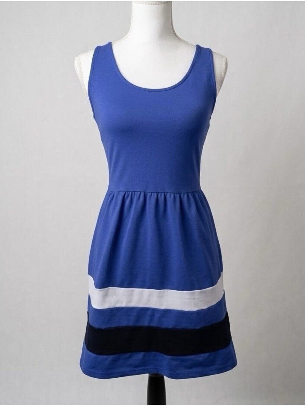 Cynthia Rowley Dress XS Blue Fit Flare Striped Sleeveless Stretch Pockets Knee